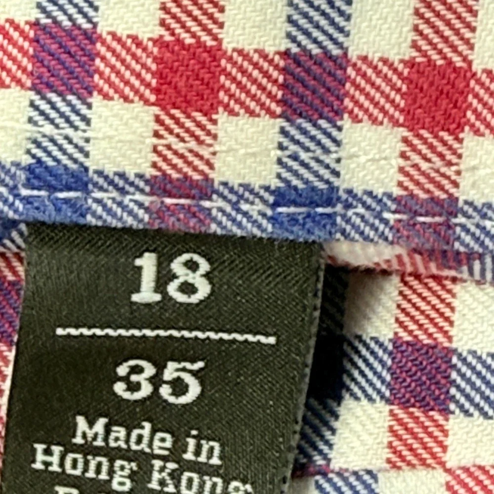 Nordstrom Mens Shop Smartcare Gingham Shirt Red White Blue 18 35 Traditional Fit